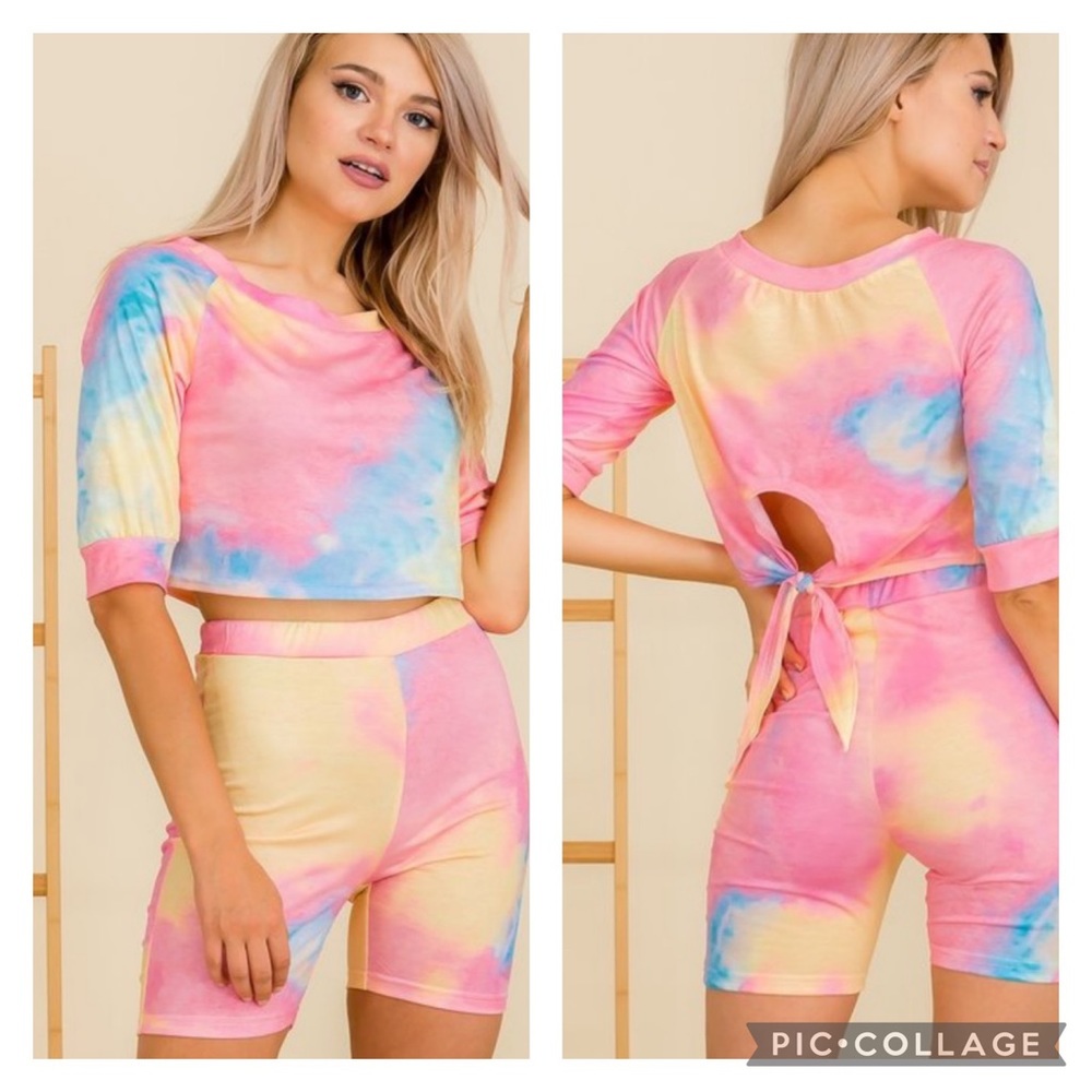 Tie-Dye Yellow, Pink & Sky Blue Shorts & Top